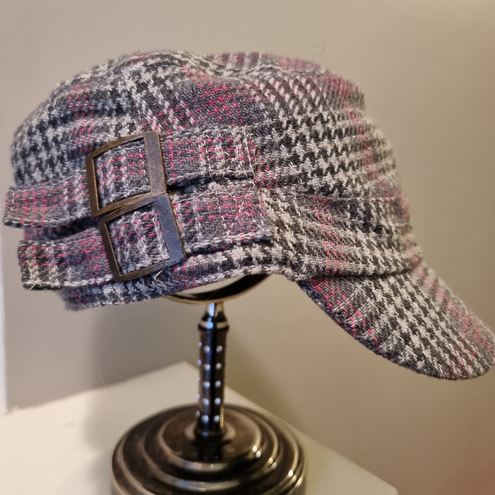 Grey/Pink/White Plaid Cadet Cap